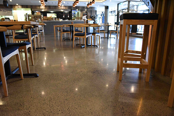 polished concrete floor in restaurant