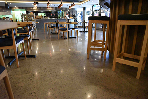 polished concrete floor in restaurant