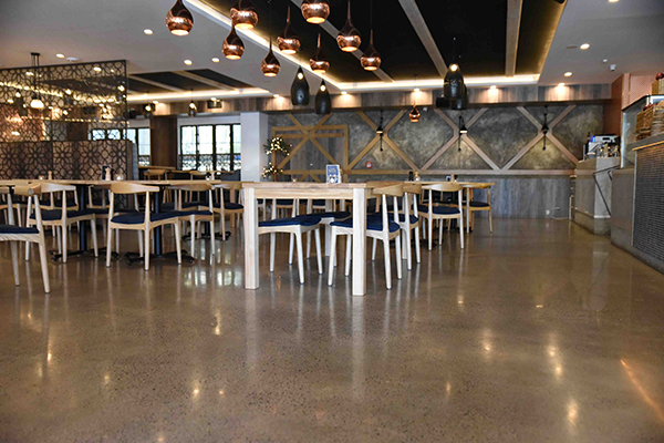 polished concrete floor in restaurant