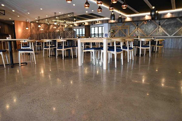 polished concrete floor in restaurant