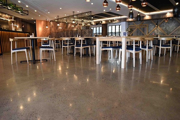 polished concrete floor in restaurant